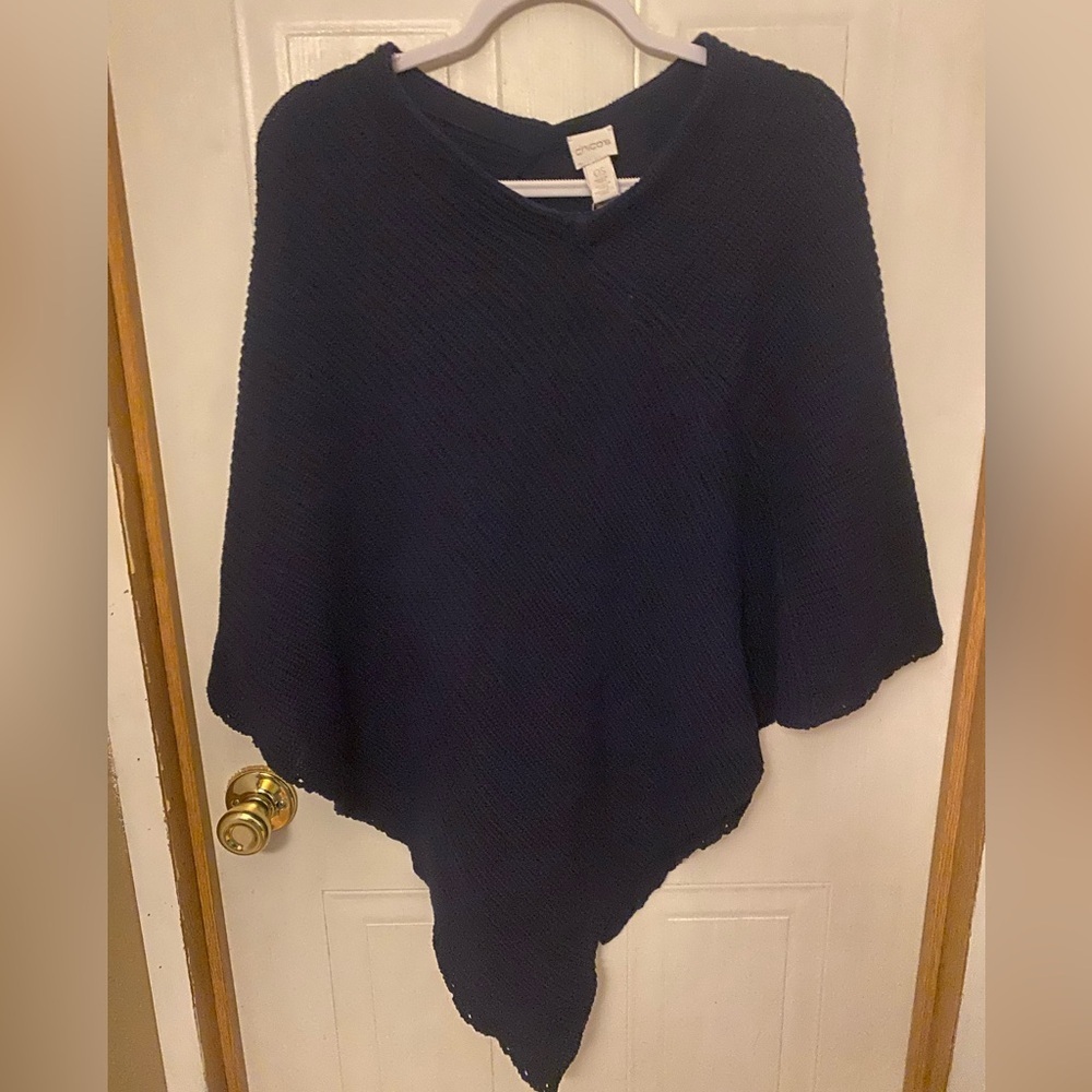 Chico's Navy V‑Neck Knit Poncho NWT